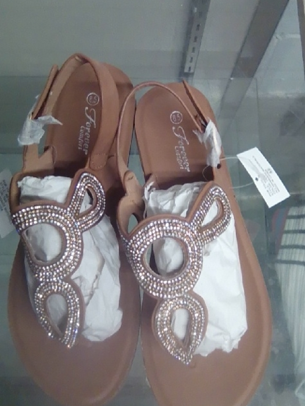 Jeweled Tan Slingback Sandals with Decorative Crystal Motif